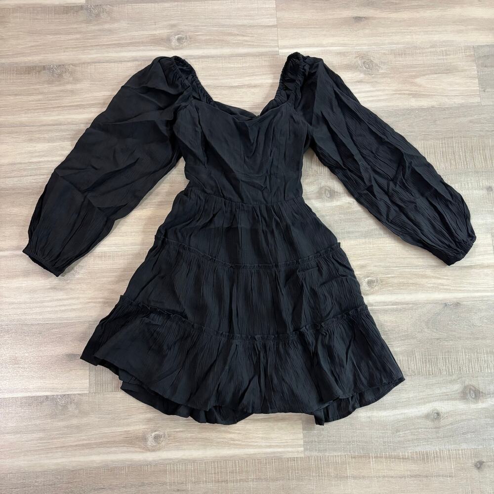 Altar'd State Long Sleeve Black Dress Women Size Small Tie Bow Back